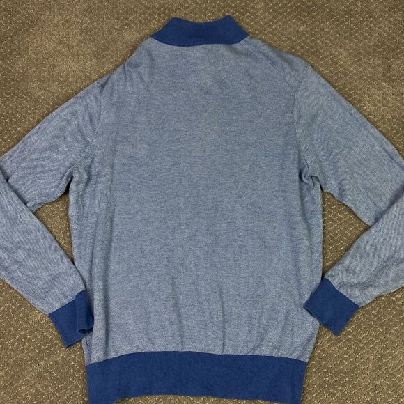 Peter Millar 1/4 Zip Sweater Men's Large Fits Medium Blue Birdseye Cotton Silk - Picture 2 of 8